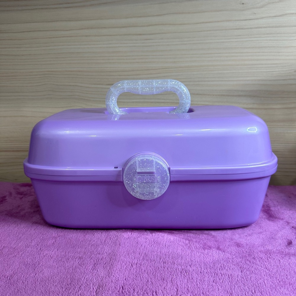 Horizon Group USA Purple Glitter Handle Makeup Case Organizer Storage Box